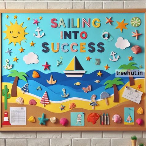 Beach Bulletin Board Ideas and Beach Door Décor | Beach Classroom Décor | Back to School Beach Bulletin Board Ideas, Beach Bulletin Boards, School Bulletin Board Ideas, Beach Classroom, Rainbow Bulletin Boards, Beach Door, Music Bulletin Board, Summer Bulletin Boards, Bulletin Boards Classroom Decor