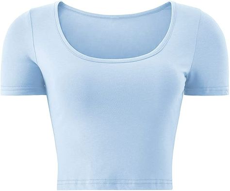 Light Blue Crop Top, Crop Tops For Women, Red And Black Shirt, Slim Fit Crop Top, Casual Preppy Outfits, Light Blue Shorts, Light Blue Shirts, Shirts For Teens, Blue Crop Tops