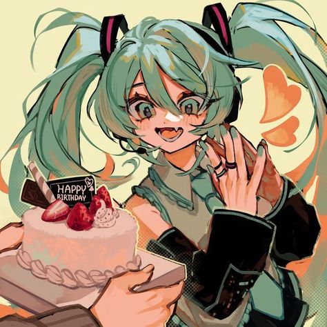 Drawing Birthday Ideas, Miku Fanart Icon, Miku Happy Birthday, Anime Birthday Art, Happy Reference, Miku Hatsune Pfp, Miku Miku Beam, Happy Birthday Fanart, Miku Hatsune Fanart