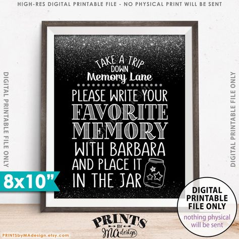 70th Birthday Party Ideas For Mom, Share A Memory Sign, Share A Memory, Trunk Party, Memory Jar, 70th Birthday Parties, Chalkboard Style, Cadeau Photo, 60th Birthday Party