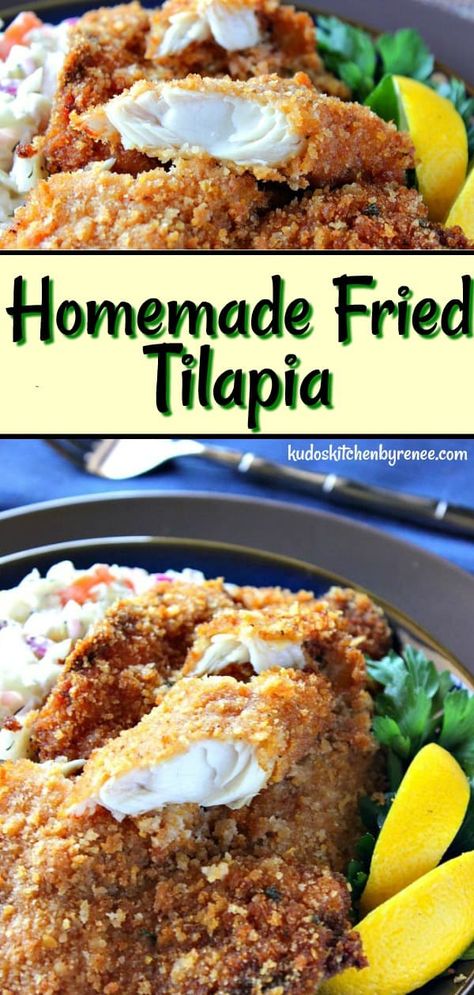 Pan Fried Tilapia Crispy, Tilapia Frita, Fried Tilapia Recipes, Breaded Tilapia, Pan Fried Tilapia, Tilapia Recipes Easy, Fish Breading, Fried Tilapia, Tilapia Fish Recipes