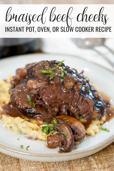 Instant Pot Beef Cheeks Recipe, Beef Cheek Instant Pot, Slow Cooker Beef Cheeks, Instant Pot Beef Cheeks, Braised Beef Cheeks Recipe, Beef Cheeks Recipe Oven, Slow Cook Oven Recipes, Cheek Meat Recipes, Beef Cheeks Recipe Slow Cooker