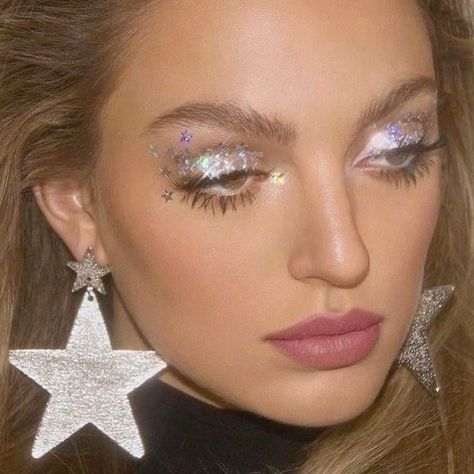 Close Up, A Woman, Glitter, Stars, Makeup, Make Up