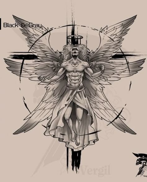 Tato Irezumi, Angel Warrior Tattoo, Angel Back Tattoo, Guardian Angel Tattoo Designs, Hals Tattoo Mann, Guardian Angel Tattoo, Abstract Tattoo Designs, Tattoo Inspiration Men, Muster Tattoos