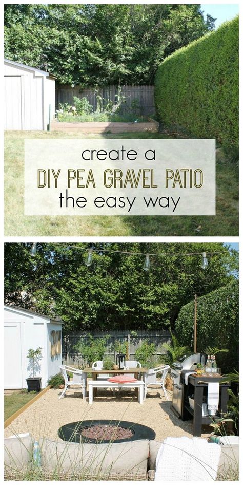 Diy Pea Gravel Patio, Gravel Patio Diy, Pea Gravel Patio, City Farmhouse, Gravel Patio, Patio Pergola, Cheap Patio, Pea Gravel, Budget Patio