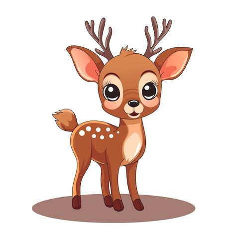 Vector this is an illustration of a cute... | Premium Vector #Freepik #vector Cartoon Deer, Deer Cartoon, Deer Illustration, Kids English, Big Eyes, Vector Photo, Fabric Painting, Premium Vector, Cute Cartoon