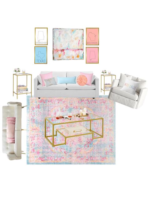 Pink Blue Orange Aesthetic Living Room, Pink And Blue Room Ideas Girly, Blue Pink And Yellow Bedroom, Pink And Blue Apartment Aesthetic, Pink And Blue Preppy Room, Pink And Blue Dorm Room Aesthetic, Light Blue And Pink Dorm Room, Light Pink And Blue Room, Dorm Inspiration Pink