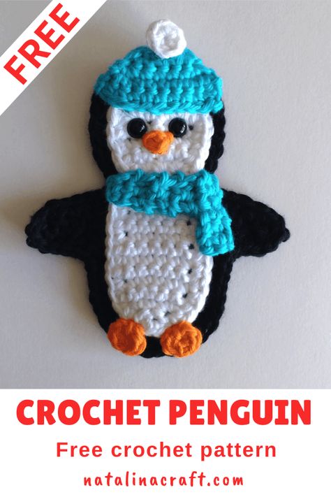 Crochet Applique Patterns Free Simple, Applique Animals, Crochet Kindness, Christmas Applique Patterns, Crochet Pins, Motifs D'appliques, Crocheted Animals, Penguin Crafts, Crochet Applique Patterns Free