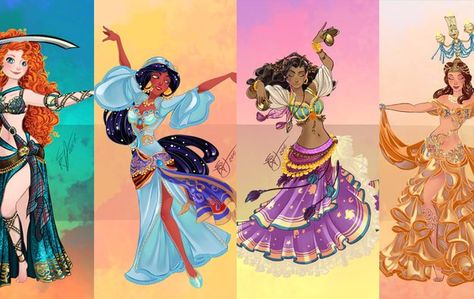 An Italian designer has reimagined Disney Princesses in a whole new way. Disney Mignon, Disney Stained Glass, Pocket Princesses, Dancing Drawings, Disney Princess Fashion, Belly Dancer, Princesa Disney, Adventures By Disney, Disney Addict