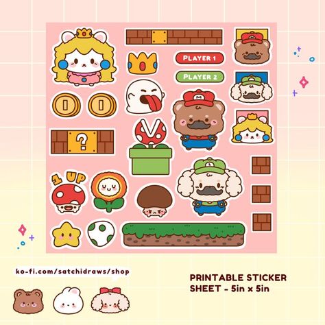 cute printable journal/planner sticker sheet. Print as many as you want. Perfect adorable touch to your planner and journal Mario Stickers, Mario Fan Art, Planner And Journal, Printable Sticker Sheets, Printable Journal, Planning And Organizing, Planner Sticker, Journal Printables, Printable Stickers