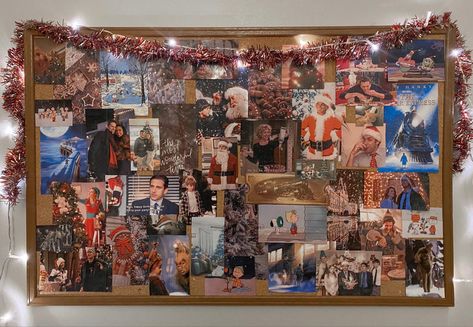 Mood Board Cork Board, Christmas Cork Board Ideas, Cork Board Ideas For Bedroom, Christmas Bulletin Board, Christmas Bulletin, Holiday Room, Photobooth Pictures, Christmas Collage, Picture Boards