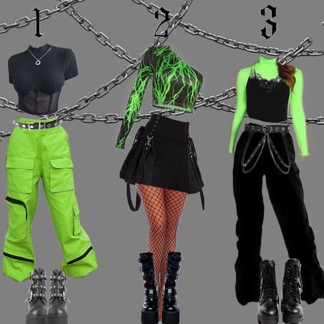 Neon green alt outfits Neon Green Rave Outfit, Green Rave Outfit, Neon Green Outfits, Neon Goth, Mode Cyberpunk, Punk Outfit, Green Pants Outfit, Festival Outfits Rave, Neon Outfits