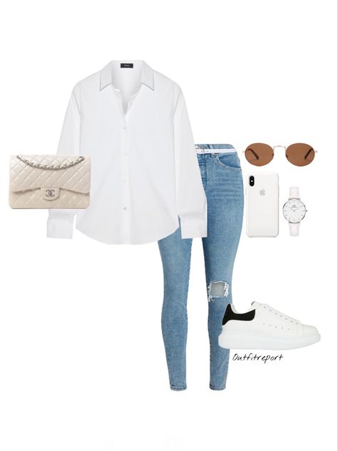 Denim And White Outfits Casual, White And Denim Outfits, White Shirt And Denim Jeans, Spring Outfits Simple, Outfit Simple Casual, White Top And Jeans Outfit, Alexander Mcqueen Sneakers Outfit, White Shirt And Jeans Outfit, Alexander Mcqueen Outfit