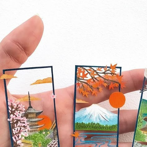 Georgia Low on Instagram: "‘Land of the Rising Sun’ Hope you’re all having a relaxing weekend! Here’s another little trio - you might recognise the left one 😉 #papercut#papercutting#papercutter#papercutart#papercutartist#paperart#japaneseart#art_from_japan#japanese#kyoto#kyotoart#mtfuji#koicarp#georgialowpapercuts" Phone Case Diy Paint, Land Of The Rising Sun, Paper Artsy, Paper Flower Art, Paper Cutout Art, Collage Art Projects, Creation Crafts, The Rising Sun, Diy Bookmarks