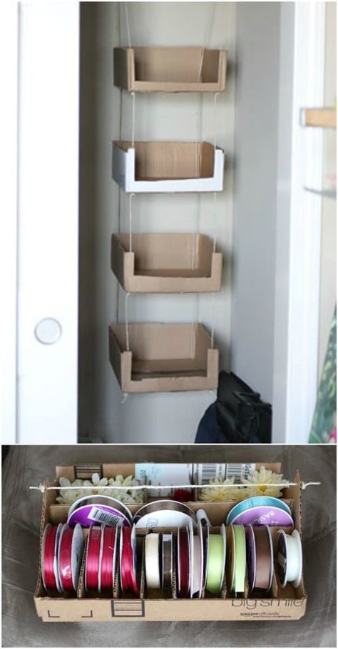 Cardboard Box Storage, Craft Storage Diy, Cardboard Box Diy, Carton Diy, Cardboard Diy, Repurposing Ideas, Cardboard Storage, Cardboard Crafts Diy, Cardboard Box Crafts