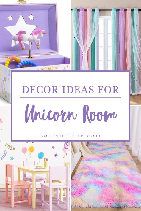 Envision walls painted in soft pastels or adorned with glittering wallpapers that shimmer like fairy dust. Incorporate a rainbow of colors through bedding, curtains, and plush carpets that mimic the mystical aura of a unicorn's mane. Hang whimsical lights or lanterns that cast a gentle, enchanting glow, and scatter plush unicorn toys and pillows for a touch of whimsy. Accentuate with wall decals of unicorns, castles, and rainbows to complete the fantasy. These ideas promise to turn your space in Glittering Wallpapers, Mermaid And Unicorn Bedroom, Unicorn Themed Bedroom Decorating Ideas, Unicorn Room Decor Kids Girls Bedroom, Princess Unicorn Bedroom, Purple Unicorn Bedroom, Girls Unicorn Bedroom Ideas, Kids Unicorn Bedroom, Unicorn Bedroom Ideas Kid Rooms