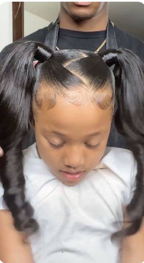 Sleek 2 Ponytail Weave, 2 Ponytail Hairstyles For Kids, Kids Ponytail Hairstyles, Children Hairstyles, Black Kids Braids Hairstyles, Barbie Ponytail, Silver Bedroom, Kid Hairstyles, Girl Hair Dos