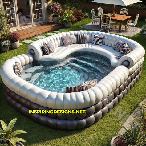 Imagine lounging on your patio, the sun shining brightly, and you’re sitting on a giant, inflatable sofa shaped pool. Yes, you read that right – a sofa shaped pool. This isn’t just any pool; it’s a plush, couch shaped pool that brings the ultimate in comfort and style to your backyard oasis. Visualize this: a … Blow Up Jacuzzi Ideas, Inflatable Pool Ideas Backyard Set Up, Pool And Jacuzzi Ideas, Dip Pools, Inflatable Hot Tub Ideas Backyard, Dining Area Garden, Inflatable Pool Ideas Backyard, Giant Sofa, Tropical Pools