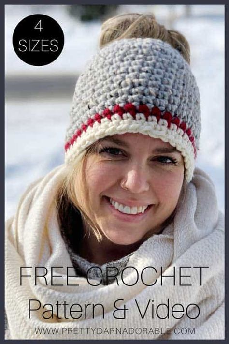 Crochet Messy Bun Hat Pattern Free, Ponytail Hat Crochet Free Pattern, Crochet Ponytail Beanie, Crochet Ponytail Hat Pattern, Crochet Messy Bun Hat, Messy Bun Hat Crochet Pattern, Ponytail Hat Pattern, Bun Hat Crochet Pattern, Crochet Bun Hat