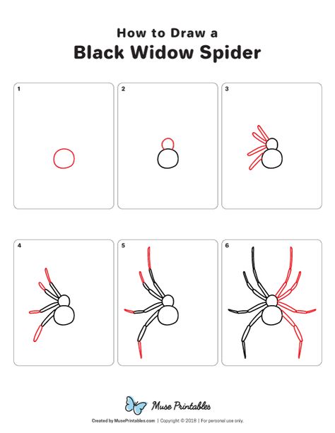 Learn how to draw a black widow spider step by step. Download a printable version of this tutorial at  https://museprintables.com/download/how-to-draw/how-to-draw-a-black-widow-spider/ Easy Stuff To Draw On Yourself, Drawing Spiders Easy, How To Draw A Heart Spider Web Step By Step, Spider Tutorial Drawing, Spider How To Draw, Spider Painting Easy, How To Draw Webs, How To Draw Spider Webs, How To Draw A Spider Easy