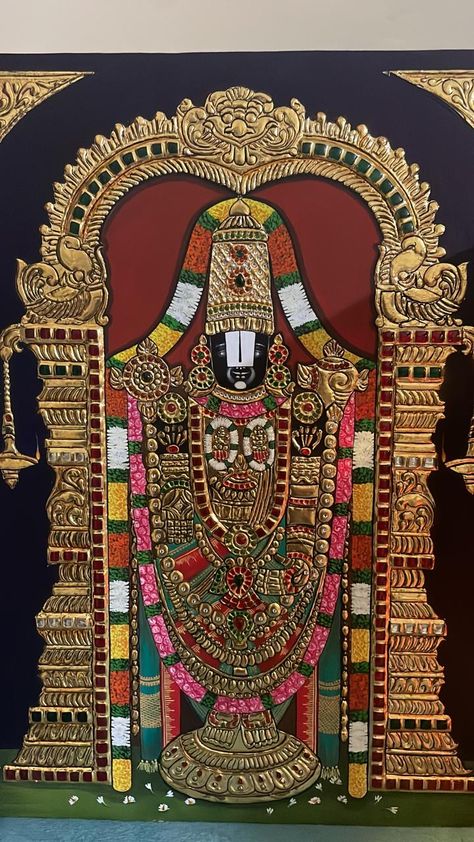 Tanjore Painting Sketches, Divine Paintings, Venkateswara Swamy Images Hd 1080 Wallpaper, Lakshmi Maa, Thanjavur Painting, Tanjore Art, Mysore Painting, Tirupati Balaji, Indian Traditional Paintings