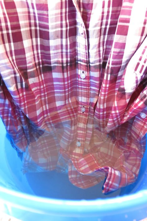 DIY Fashion: How to Ombré Bleach or Bleach Dye a Shirt | Bellatory Dip Bleach Flannel Diy, Bleaching A Flannel Shirt, Bleach Ombre Shirt, Distressed Flannel Shirts How To, Bleach Dipped Flannel Diy, How To Bleach Flannels Diy, Diy Distressed Flannel Shirt, How To Bleach Flannel Shirts, How To Bleach Flannel Shirts Plaid