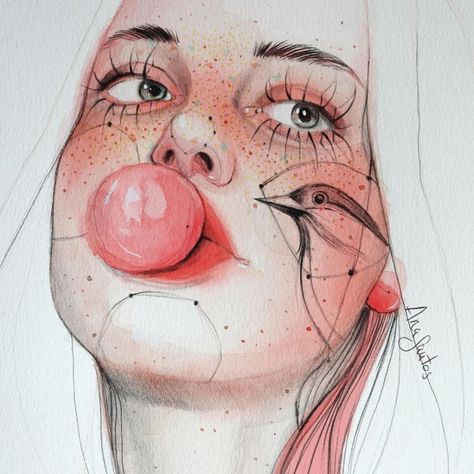 Watercolor Art Drawings, Portraiture Artist, Gcse Art Sketchbook, Artist Instagram, Diy Watercolor Painting, Minimalist Art Print, Amazing Drawings, Female Portraits, A Level Art