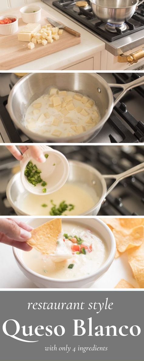 Restaurant Style White Queso Dip, White Queso Dip, Queso Fresco Cheese, White Queso, Restaurant Appetizers, Queso Dip Recipes, Mexican Appetizers, Queso Recipe, Queso Cheese