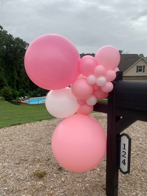 Organic Pink balloons on mailbox Mailbox Balloon Decor, Mailbox Birthday Decor, Mailbox Party Decorations, Mailbox Balloon Garland, Mailbox Balloons, 19th Bday, Pooh Party, Mailbox Decor, Grad Party Decorations