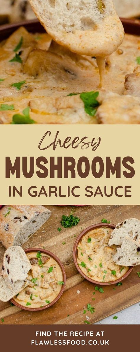 Cheesy Mushrooms in a Creamy Garlic Sauce, the perfect starter for an anniversary, birthday, or romantic meal. Mushrooms sauteed in butter before adding wine, garlic, cream and stock. To create a delightfully creamy sauce. If you love mushrooms, you are going to love this sauce! Can also be used as a pasta sauce, or a perfect sauce to pour over steak or chicken. Garlic Sauce For Steak, Steak And Mushroom Pie, Mushrooms Sauteed, Carrot And Coriander Soup, Cheesy Pasta Bake, Cream Cheese Pasta, Creamy Garlic Mushrooms, Cheese Sauce For Pasta, Mushroom Cream Sauces