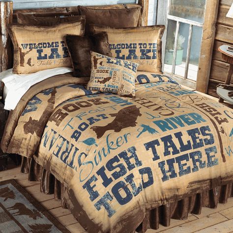 Rustic Bedding Sets, Lake Lifestyle, Lake House Bedroom, Rustic Lake Houses, Theme Beds, Black Forest Decor, Fish Tales, Fish House, Lake Living