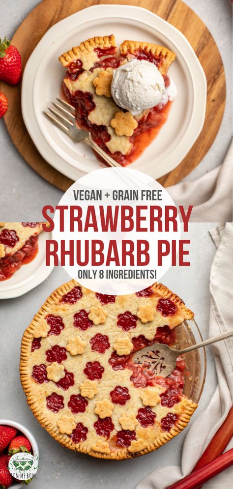 With a crispy crust and juicy filling, this Strawberry Rhubarb Pie is a perfect warm-weather dessert! Vegan, Grain-Free, and made with only 8 ingredients. #strawberry #rhubarb #pie #vegan #grainfree | frommybowl.com Pie From Scratch, Homemade Crust, Gluten Free Pie Crust, Fresh Strawberry Pie, Dessert Vegan, Strawberry Rhubarb Pie, Rhubarb Pie, Vegan Pie, Gluten Free Pie