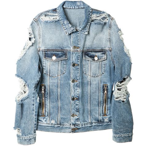 Balmain Destroyed Jean Jacket ($800) ❤ liked on Polyvore featuring men's fashion, men's clothing, men's outerwear, men's jackets, jackets, outerwear, tops, mens distressed denim jacket, balmain mens jacket and mens cotton jacket Revival Clothing, Distressed Leather Jacket, Jean Jacket Outfits, Denim Jacket Outfit, Upcycle Jeans, Men's Jackets, Men's Outerwear, Distressed Denim Jacket, Dope Fashion