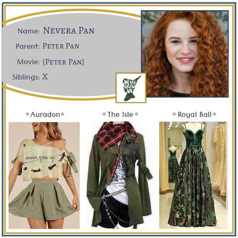 Descendants OCs on Instagram: “Nevera ✧ Daughter of Peter Pan •••••••••••••••••••••••••••••••••••••••••••••• Feel free to use this character however you like - just…” Descendants Clothes, Peter Pan Movie, Descendants Characters, Peter Pan And Tinkerbell, Royal Ball, Disney Inspired Fashion, Disney Inspired Outfits, Fandom Outfits, Disney Descendants