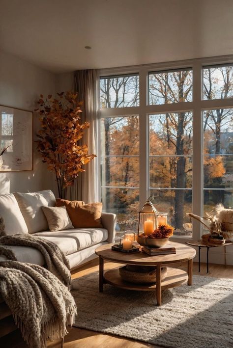 Discover 20 cozy fall home decor ideas to warm up your space. From rustic farmhouse accents to modern minimalism, bring autumn's comfort into your home. Fall Home Interior, Interior Fall Decor, Winter Living Room Ideas, Fall Decor 2024, Cosy Home Ideas, Cozy Country Home, Autumn Interior Design, Fall Home Aesthetic, Cozy Autumn Home