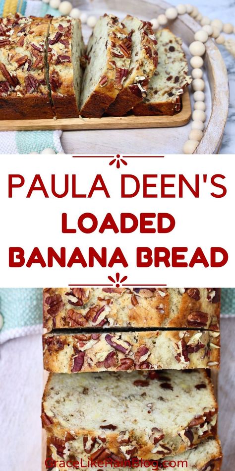 Paula Deen's Loaded Banana Bread is the perfect recipe to use up your leftover ripe bananas. I know that banana bread is so cliche, but this is unlike any other banana bread you've tried. It's loaded with goodies to tempt even the pickiest taste buds. And toasty pecans take it over the top. This is one you must try! Paula Deen Banana Bread, Banana Nut Bread Recipe, Nut Bread Recipe, Banana Bread Recipe Moist, Banana Nut Bread, Nut Bread, Ripe Bananas, Bread Recipes Sweet, Quick Bread Recipes