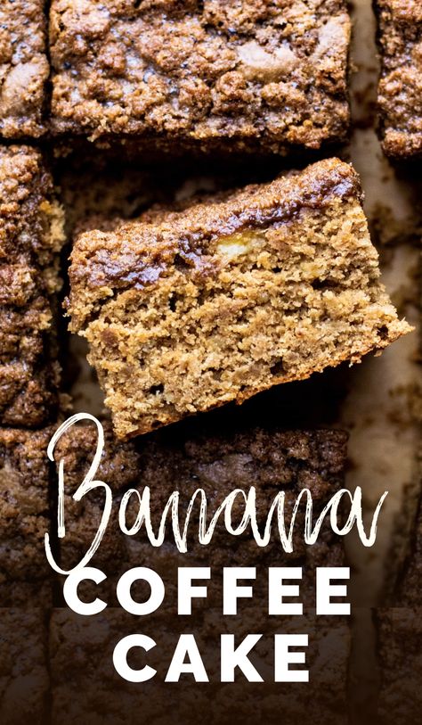 A healthy banana bread recipe mixed with coffee cake. This delicious & easy dessert is made with wholesome oat flour, coconut sugar, and has the most flavorful & moist results! Enjoy as a healthier dessert or decadent breakfast/brunch. | asimplepalate.com #asimplepalate #healthybananabread #healthycoffeecake #bananacoffeecake #oatmealbananabread Caramel Coffee Cake, Bread And Coffee, Banana Coffee Cake, Healthy Coffee Cake, Decadent Breakfast, Oat Cake Recipes, Butternut Bakery, Avocado Cake, Banana Coffee Cakes