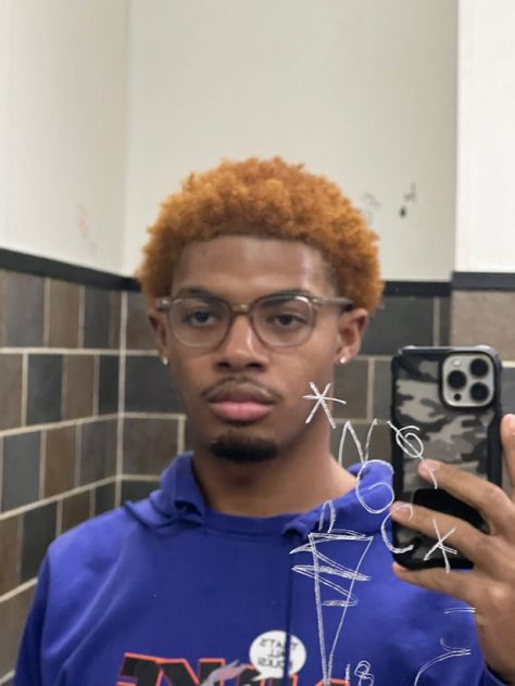 Ginger Buzzcut Men, Ginger Hair Color Men, Ginger Cornrows Men, Ginger Afro Men, Ginger Hair Men Black, Dyed Afro Men, Bleached 4c Hair, Black Men With Dyed Hair, Dyed Hair Men Black