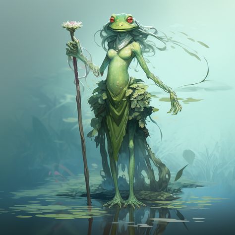 Frog People, Dnd Frog Race, Grung Dnd, Frog Character Design, Dnd Frog Character, Female Frog Character, Frog Person Character, Anthro Frog Art, Frog Creature Concept Art