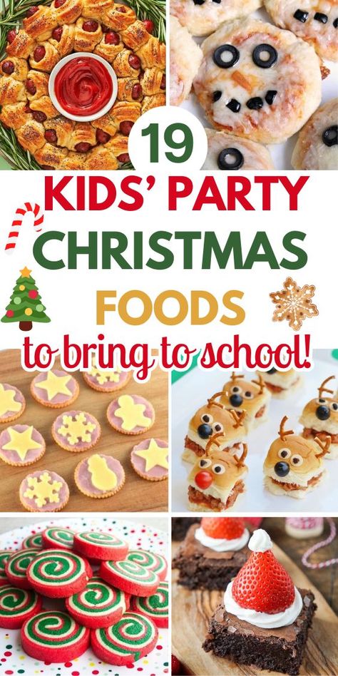 Christmas Buffet For Kids, Fun Christmas Foods For Kids, Christmas Themed Food For Kids, Kids Menu Ideas Restaurants, School Christmas Party Food, Christmas Snacks For Kids School Party, Classroom Christmas Party Food, Christmas Party Food Buffet, Kids Holiday Party Ideas