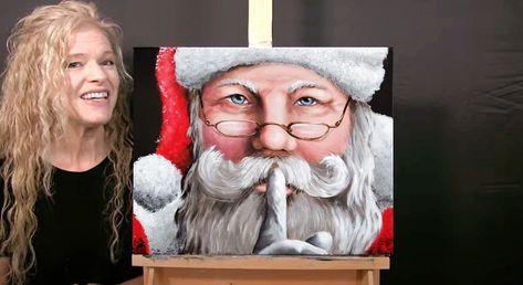 Paint And Sip At Home, Michelle The Painter, Diy Christmas Canvas, Paint With Acrylics, Santa Paintings, Christmas Canvas Art, Santa Art, Christmas Paintings On Canvas, Draw And Paint