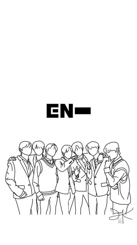 Enhypen Outline Drawing, Enhypen Line Art Drawing, Enhypen Line Art, Kpop Line Art Drawing, Enhypen Drawing, Wallpaper Enhypen, Binder Cover Templates, Cats Art Drawing, Book Cover Artwork