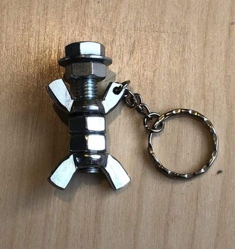 Nut And Bolt Figures, Nuts And Bolts Art Diy, Nut Bolt Art, Nut And Bolt People, Nuts And Bolts Keychain Diy Crafts, Bolt And Nut Art, Nut And Bolt Keychain, Crafts With Nuts And Bolts, Nuts And Bolts Keychain