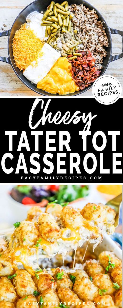 Tater Tot Casserole Cream Cheese, Recipes With Tator Tots Dinners, Tater Tot Casserole Dinner, Cream Cheese Tater Tot Casserole, Tater Tot Casserole With Bacon, Cheese Green Beans, Green Beans Bacon, Bacon Egg Bake, Best Tater Tot Casserole