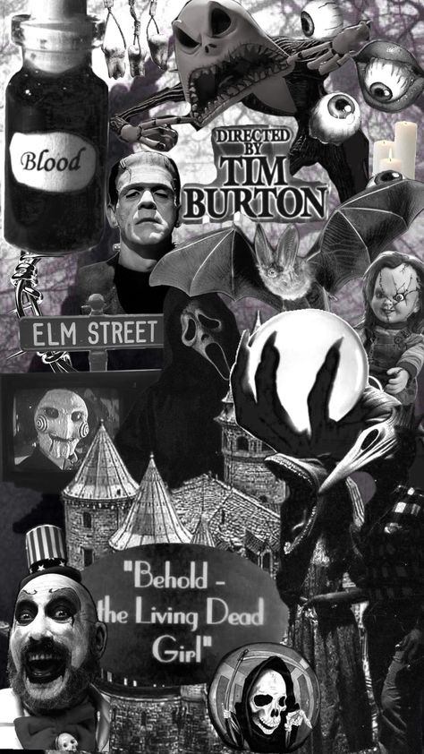 #Halloween #spooky Spooky Dooky, Collage Black, Living Dead, Elm Street, Halloween Spooky, Tim Burton, Horror Movies, Collage, Halloween