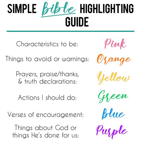 A simple highlighting system to help you study the Word! (This might be one that is actually memorizable!) Bible Highlighting System, Highlighting System, Bible Study Images, Bible Highlighting, Bible Guide, Woord Van God, Bible Studies For Beginners, Bible Journal Notes, Bible Study Plans