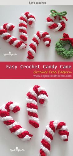 Easy Crochet Candy Cane Free Pattern #freecrochetpatterns #christmas #candycanes Crochet Candy Canes, Crochet Candy Cane, Crochet Candy, Crochet Christmas Wreath, Crochet Christmas Ornaments Free, Crochet Christmas Gifts, Confection Au Crochet, Crochet Xmas, Crochet Easy