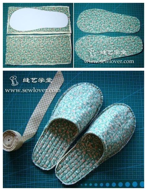 DIY Quilt House Slippers Free Sewing Pattern | Fabric Art DIY House Slippers Pattern, Handmade Shoes Pattern, Sewing Slippers, Spa Slippers, Diy Slippers, Fabric Sewing Patterns, Sew Ins, Slippers Pattern, Felted Slippers