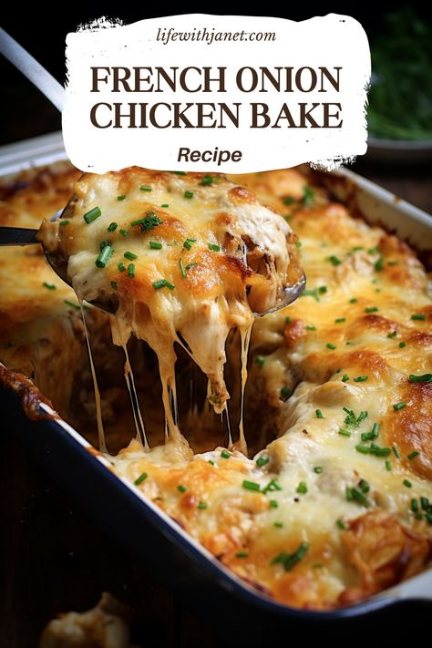 French Onion Chicken Bake Keto French Onion Chicken Casserole, French Onion Chicken Keto, French Onion Chicken Bites, French Onion Baked Chicken Recipes, Healthy French Onion Chicken Bake, French Onion Soup Chicken Casserole, French Onion Dip Chicken Casserole, Sides For French Onion Chicken, French Onion Chicken Hashbrown Casserole