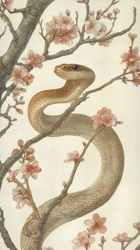 Year Of The Snake Aesthetic, Snake Year Chinese Zodiac, Wood Snake 2025, Chinese Snake Art, Year Of The Snake Design, Hongbao Design, Japanese Snake Art, Snake Paintings, New Years Drawing